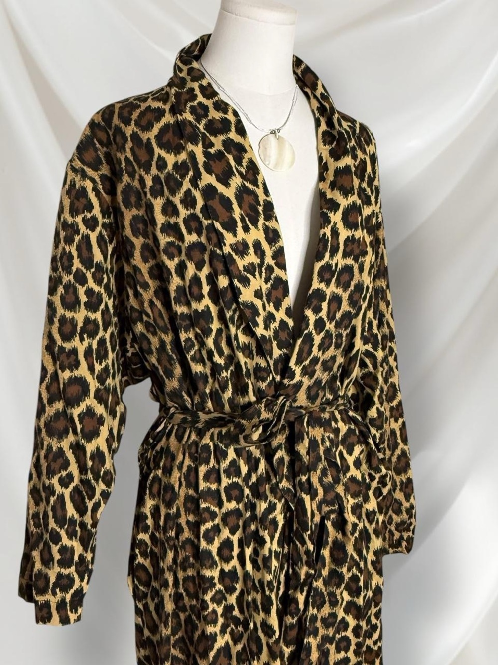 Leopard Print Long Wrap Dress / Robe - Brown & Black - Picture 2 of 8